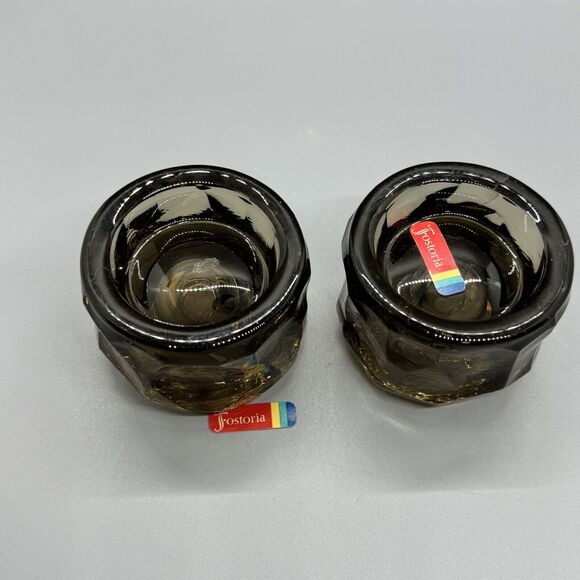 Vtg Fostoria Amber Brown Glass Taper Candle Stick Holder 2" Stackable Depression - Picture 9 of 11